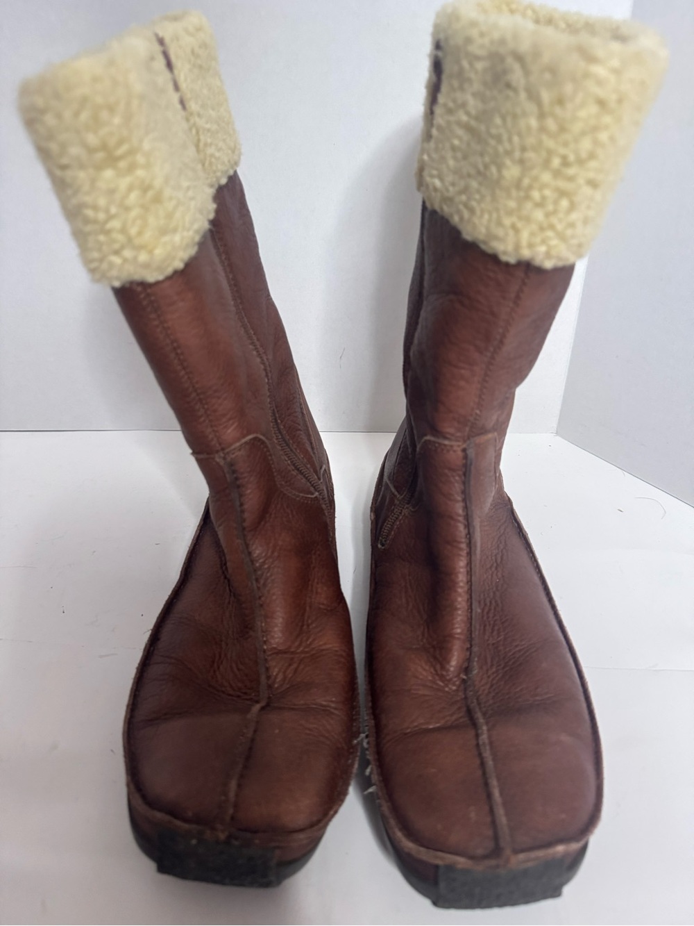 HUSH PUPPIES WOMEN'S SZ 11 BROWN LEATHER W/ SHERPA LINING WINTER BOOTS MID CALF